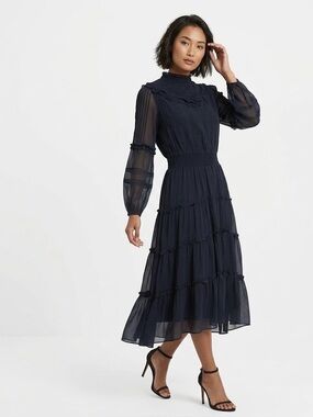 #117 ✨ NWT Love Sam Feminine Midnight Navy Tiered Midi Dress ✨ Size Small